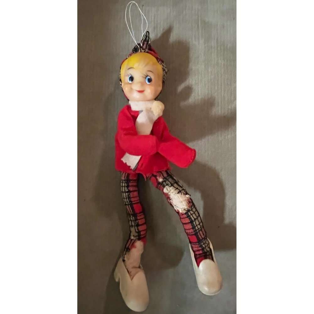 Vintage 1950's Poor Ragged Plaid Pants Bendable Christmas Holiday Pixie Elf 10"